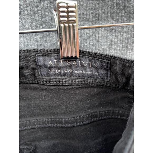 AllSaints Jeans Womens 28 Jet Black Stilt Skinny Stretch Denim Raw Hem - Picture 8 of 10